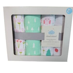 Cloud Island Flannel Baby Blankets Forest Frolic  Set of 4 100% Cotton 30" x 30"